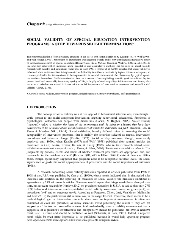 (PDF) Chapter #2_ SOCIAL VALIDITY OF SPECIAL EDUCATION INTERVENTION ...