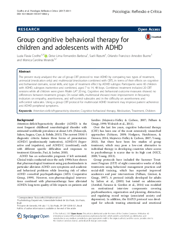 (PDF) Group cognitive behavioral therapy for children and adolescents ...