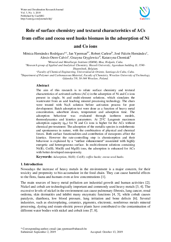 (PDF) Role of surface chemistry and textural characteristics of ACs ...