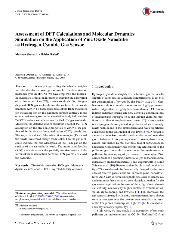 (PDF) Assessment of DFT Calculations and Molecular Dynamics Simulation ...
