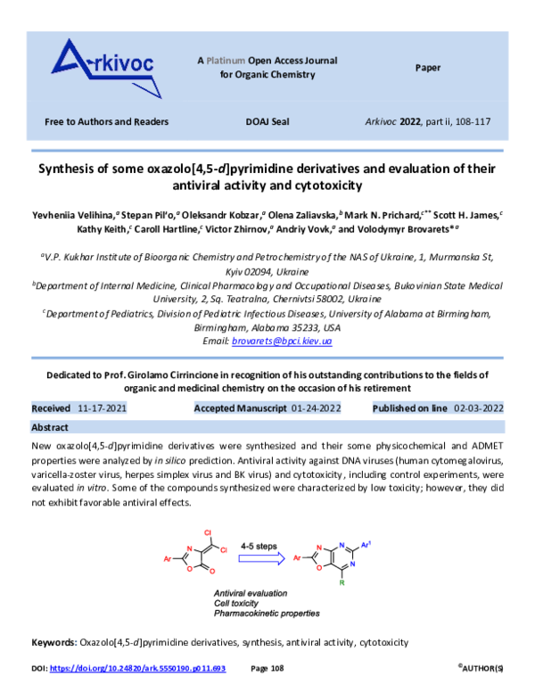 (PDF) Synthesis of some oxazolo[4,5 d]pyrimidine derivatives and ...