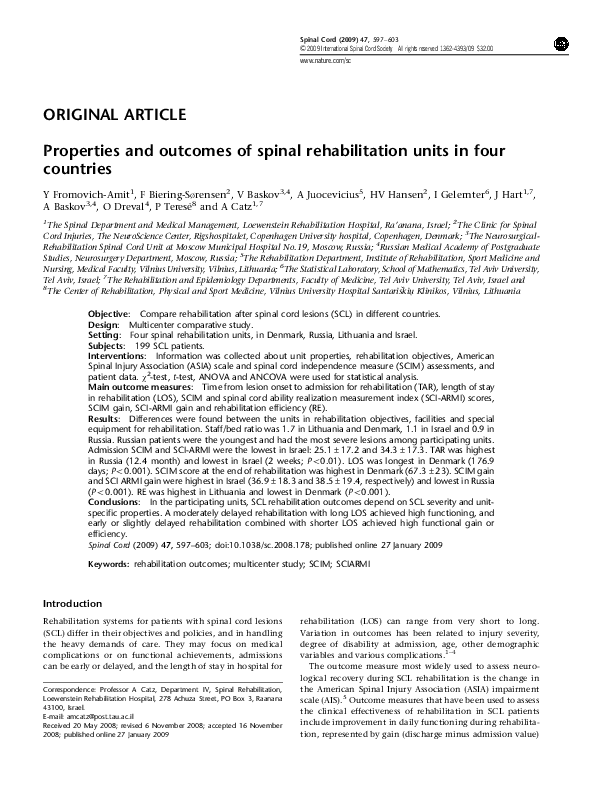 (PDF) Properties and outcomes of spinal rehabilitation units in four ...