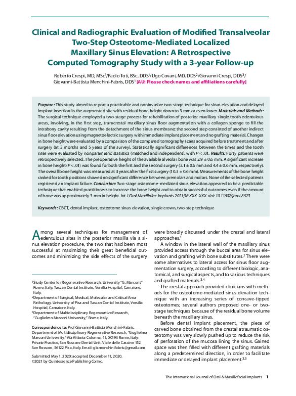 (PDF) Clinical and Radiographic Evaluation of Modified Transalveolar ...