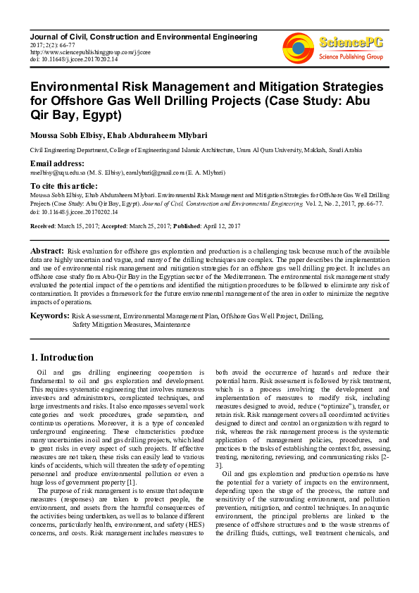 (PDF) Environmental management of offshore gas platforms in Abu Qir Bay ...