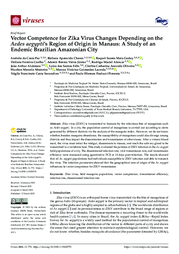 (PDF) Vector Competence for Zika Virus Changes Depending on the Aedes ...