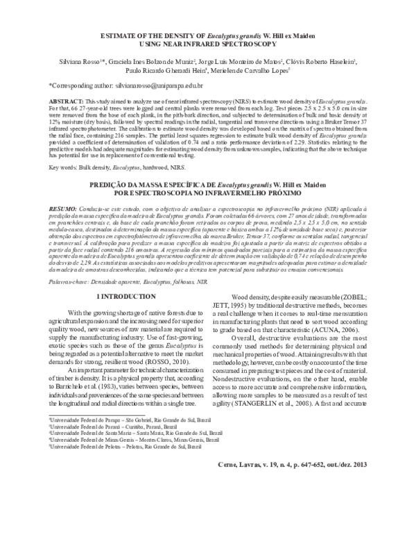 (PDF) Estimate of the density of Eucalyptus grandis W. Hill ex Maiden ...