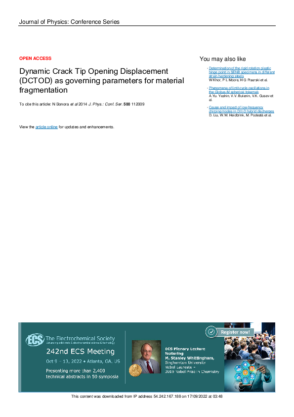 (PDF) Dynamic Crack Tip Opening Displacement (DCTOD) as governing ...