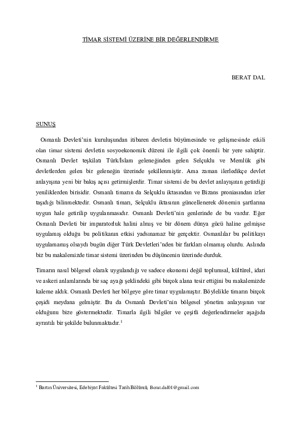 (PDF) Timar'ın Menşei ve Tımar Sistemi