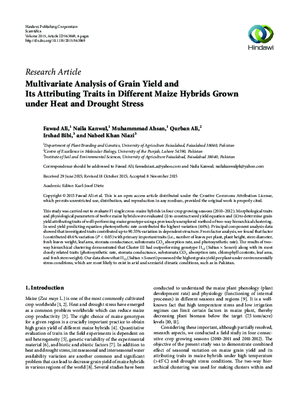 (PDF) Multivariate Analysis of Grain Yield and Its Attributing Traits ...