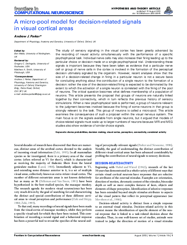 (PDF) A micro-pool model for decision-related signals in visual ...
