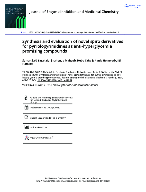 (PDF) Synthesis and evaluation of novel spiro derivatives for ...