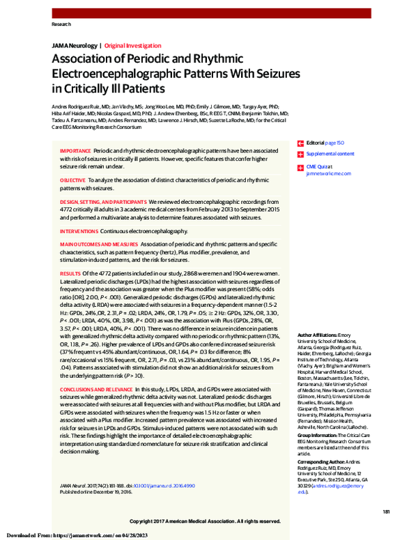 (PDF) Association of Periodic and Rhythmic Electroencephalographic ...