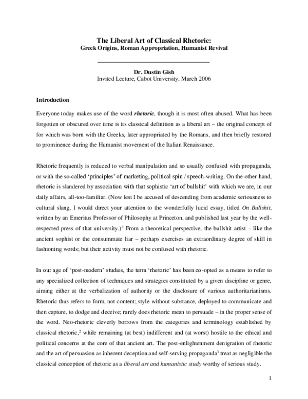 (PDF) The Liberal Art of Classical Rhetoric