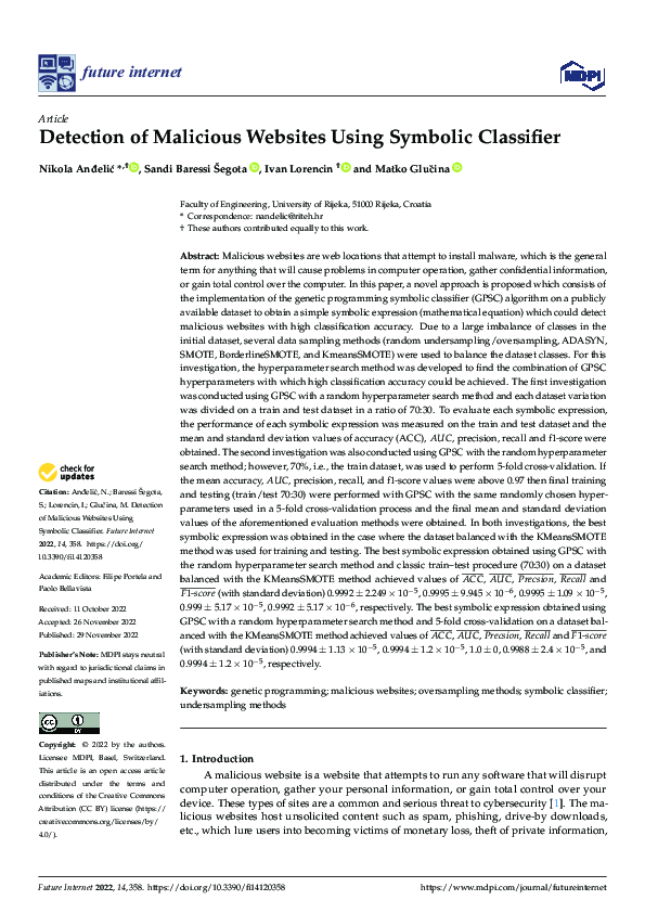 (PDF) Detection of Malicious Websites Using Symbolic Classifier