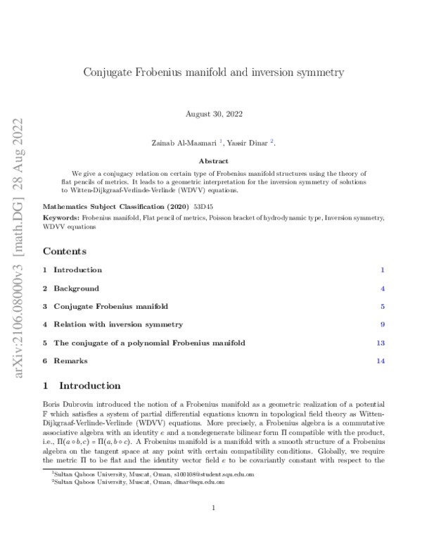 (PDF) Conjugate Frobenius Manifold and Inversion Symmetry