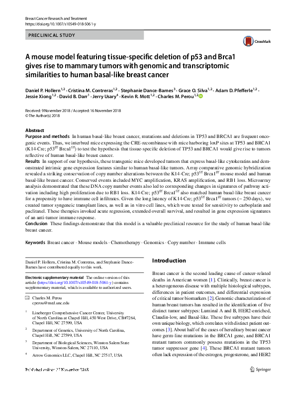 (PDF) A mouse model featuring tissue-specific deletion of p53 and Brca1 ...