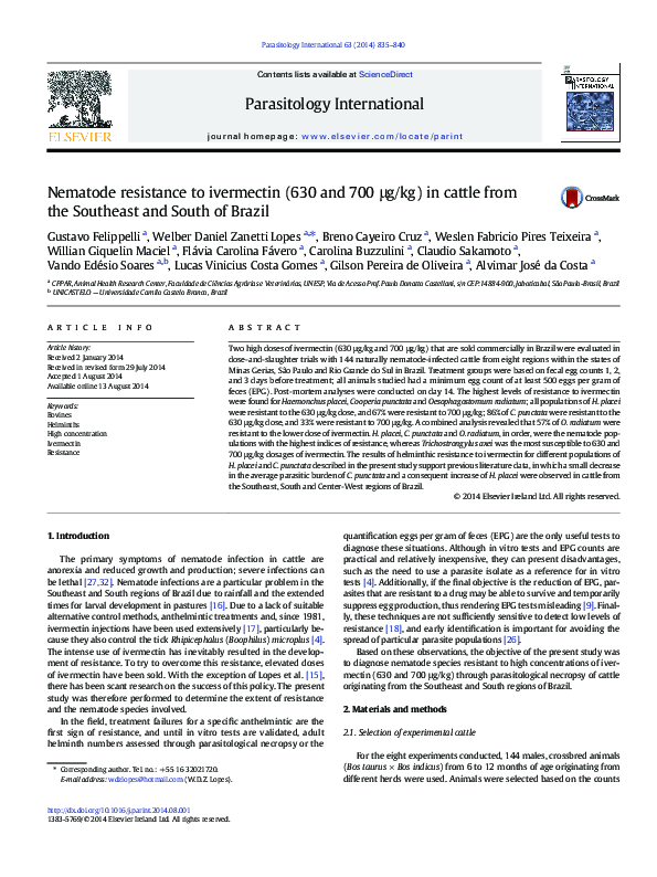 (PDF) Nematode resistance to ivermectin (630 and 700μg/kg) in cattle ...