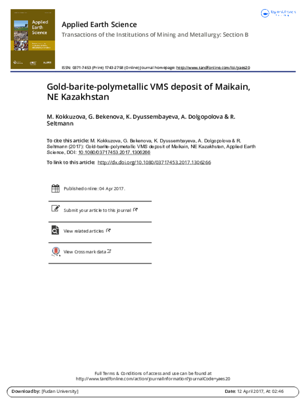 (PDF) Gold-barite-polymetallic VMS deposit of Maikain, NE Kazakhstan