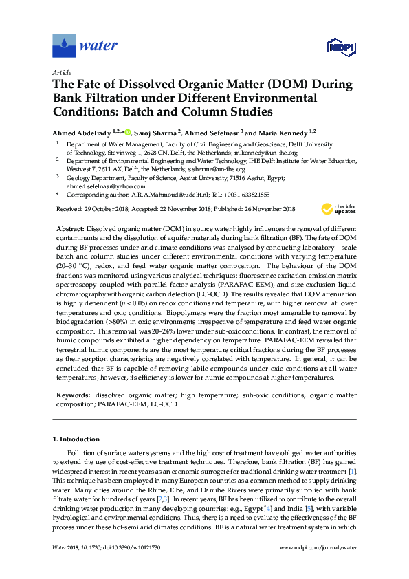 (PDF) The Fate of Dissolved Organic Matter (DOM) During Bank Filtration ...