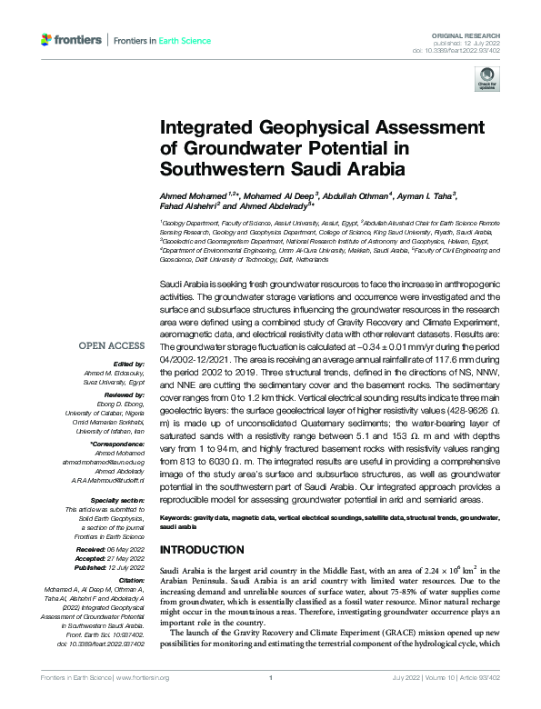 (PDF) Integrated Geophysical Assessment of Groundwater Potential in ...