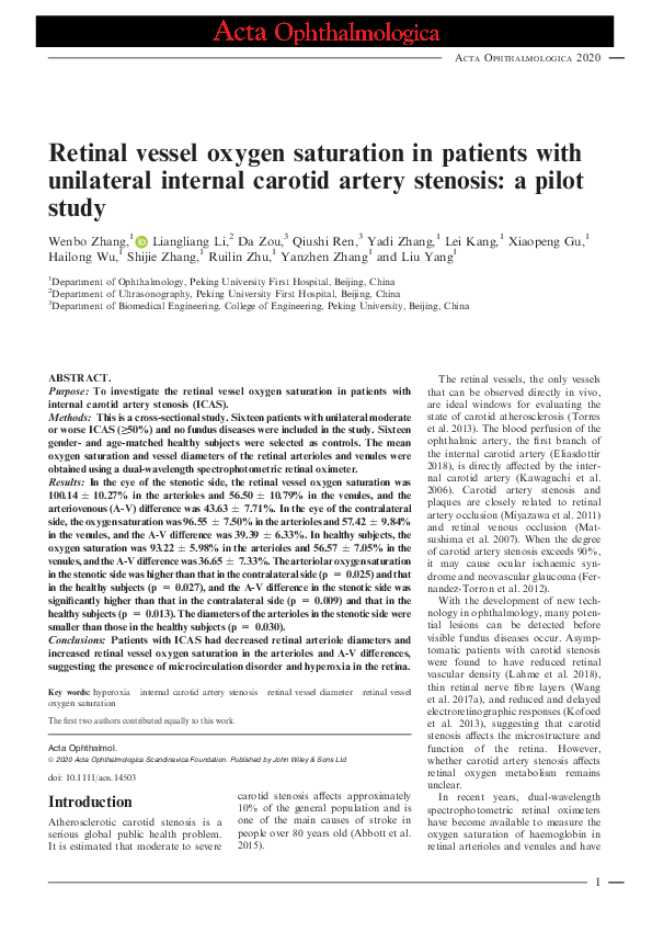 (PDF) Retinal vessel oxygen saturation in patients with unilateral ...