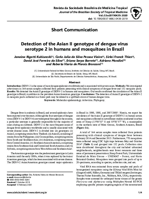 (PDF) Detection of the Asian II genotype of dengue virus serotype 2 in ...