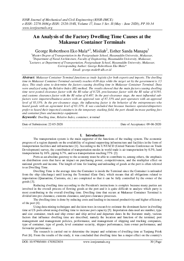 (PDF) An Analysis of the Factory Dwelling Time Causes