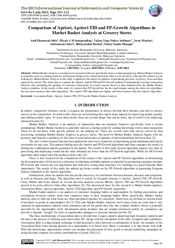 (PDF) Comparison of Apriori, Apriori-TID and FP-Growth Algorithms in ...