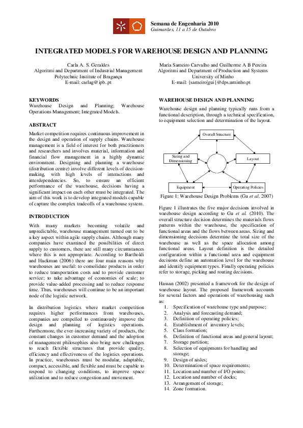 (PDF) Integrated Models for Warehouse Design and Planning