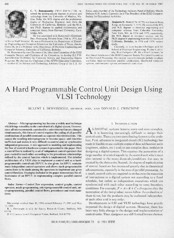 (PDF) A Hard Programmable Control Unit Design Using VLSI Technology