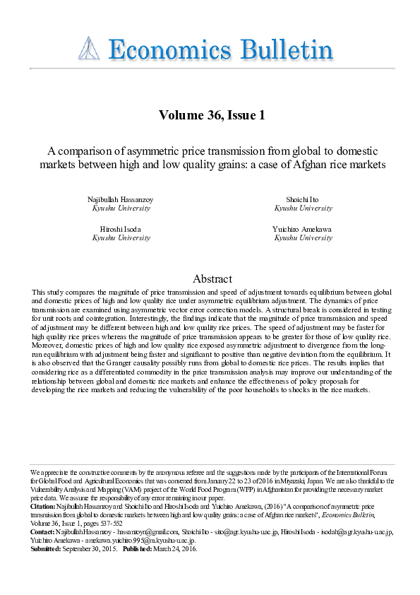(PDF) A comparison of asymmetric price transmission from global to ...