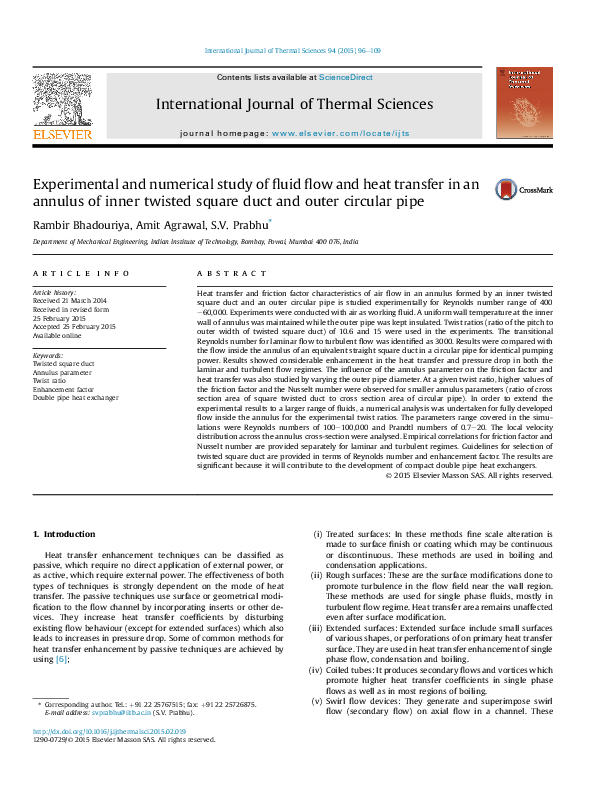 (PDF) Experimental and numerical study of fluid flow and heat transfer ...