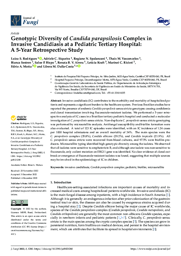 (PDF) Genotypic Diversity of Candida parapsilosis Complex in Invasive ...