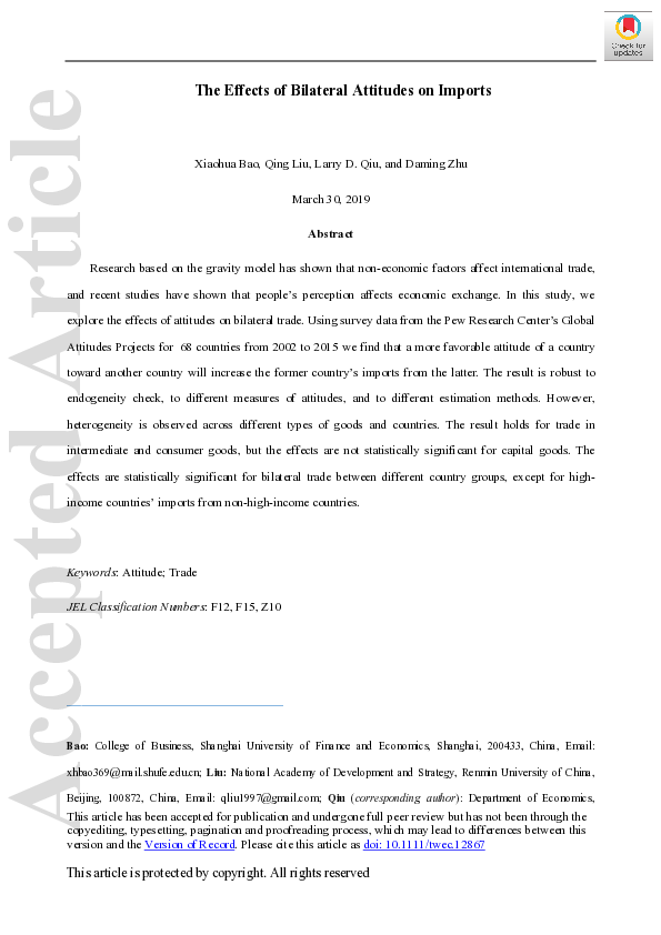 (PDF) The effects of bilateral attitudes on imports