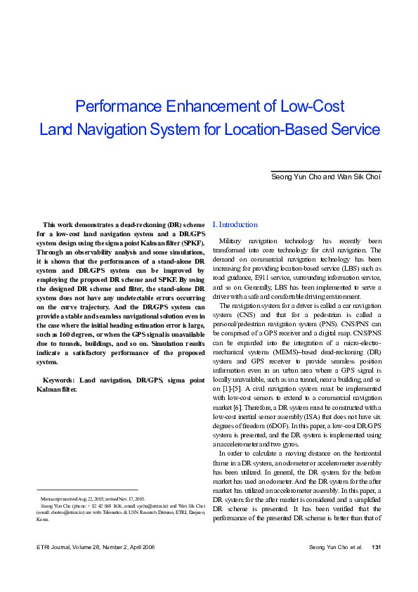 (PDF) Performance Enhancement of Low-Cost Land Navigation System for ...