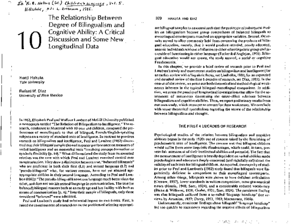 (PDF) The Relationship Between Degree of Bilingualism and Cognitive ...