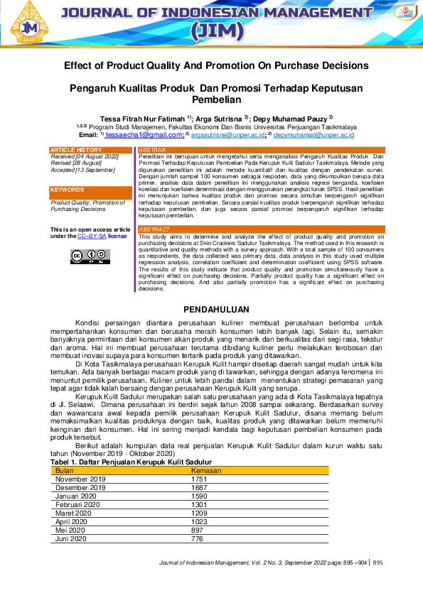 (PDF) Effect of Product Quality And Promotion On Purchase Decisions