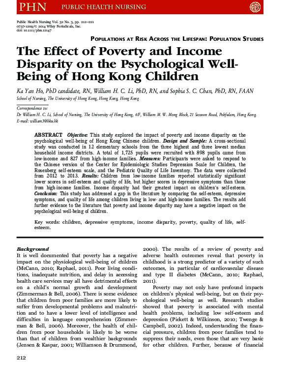(PDF) The Effect of Poverty and Income Disparity on the Psychological ...