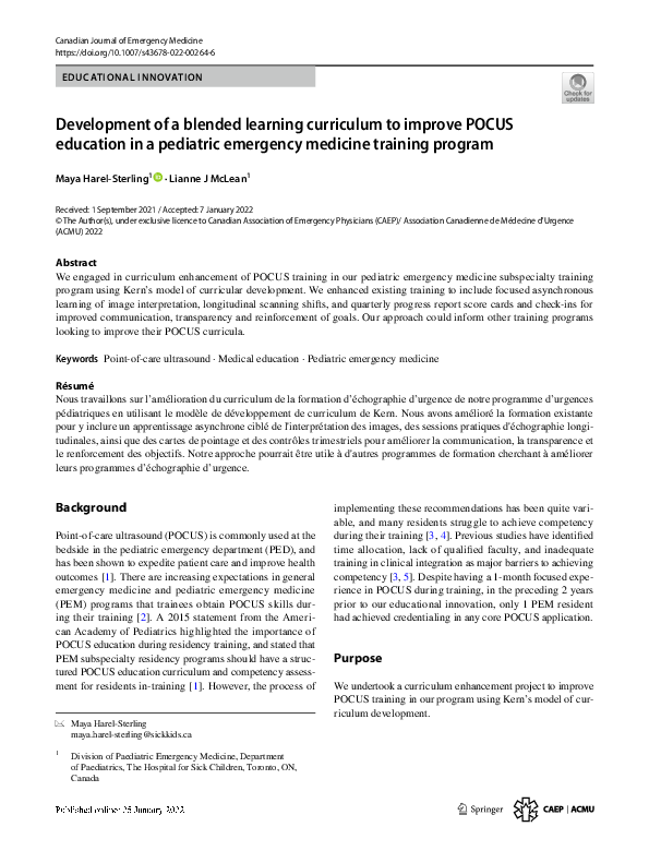 (PDF) Development of a blended learning curriculum to improve POCUS ...