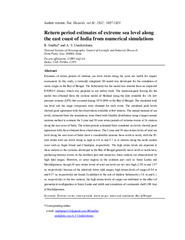 (PDF) Return period estimates of extreme sea level along the east coast ...