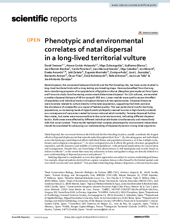 (PDF) Phenotypic and environmental correlates of natal dispersal in a ...
