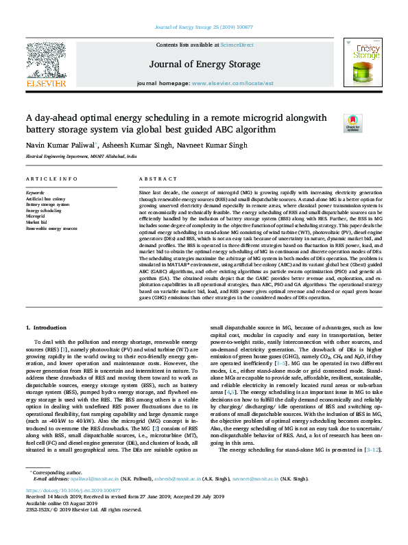 (PDF) A day-ahead optimal energy scheduling in a remote microgrid ...