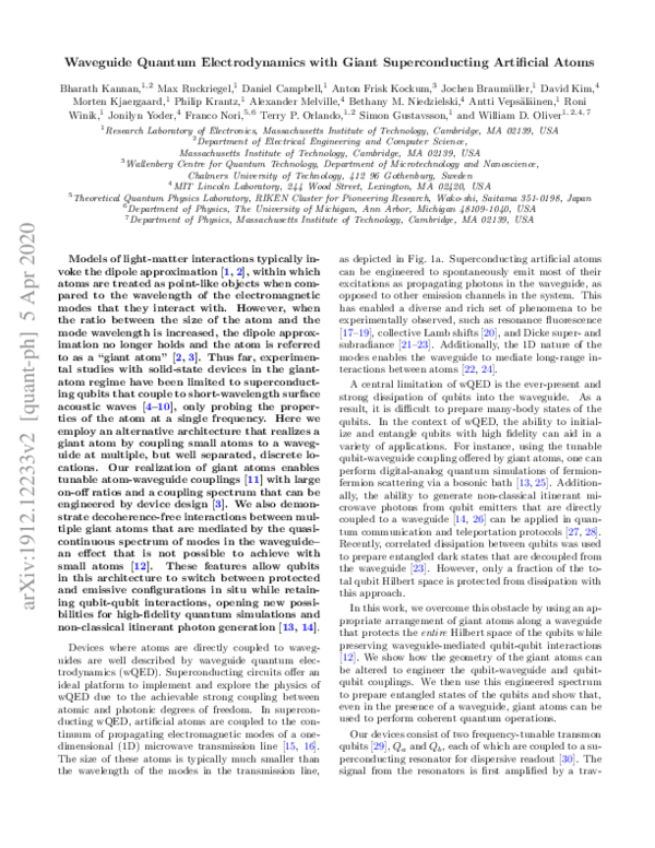 (PDF) Waveguide Quantum Electrodynamics with Giant Superconducting ...