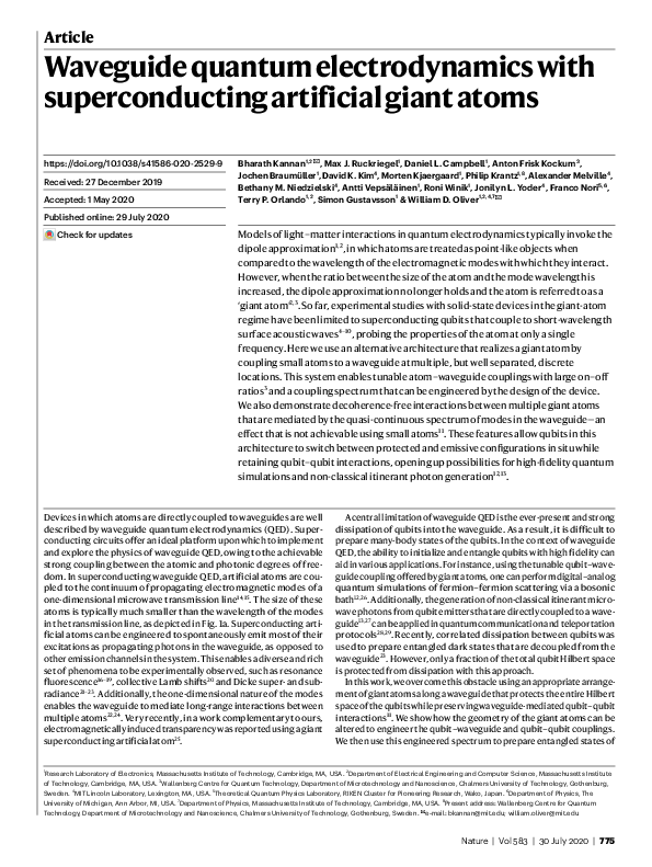 (PDF) Waveguide quantum electrodynamics with superconducting artificial ...