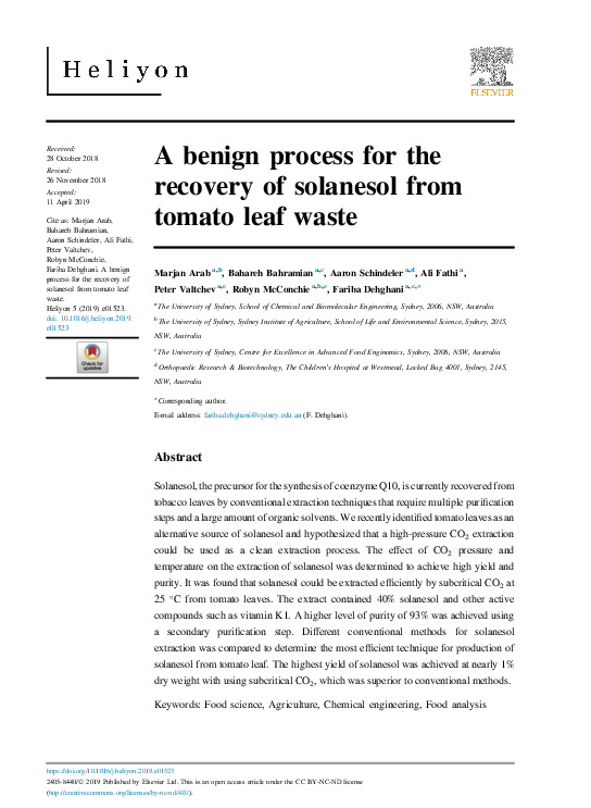 (PDF) A benign process for the recovery of solanesol from tomato leaf waste