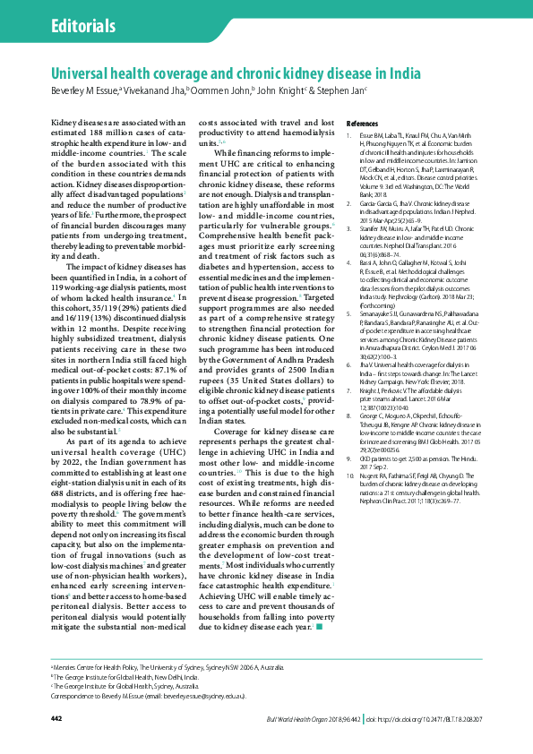 (PDF) Universal health coverage and chronic kidney disease in India
