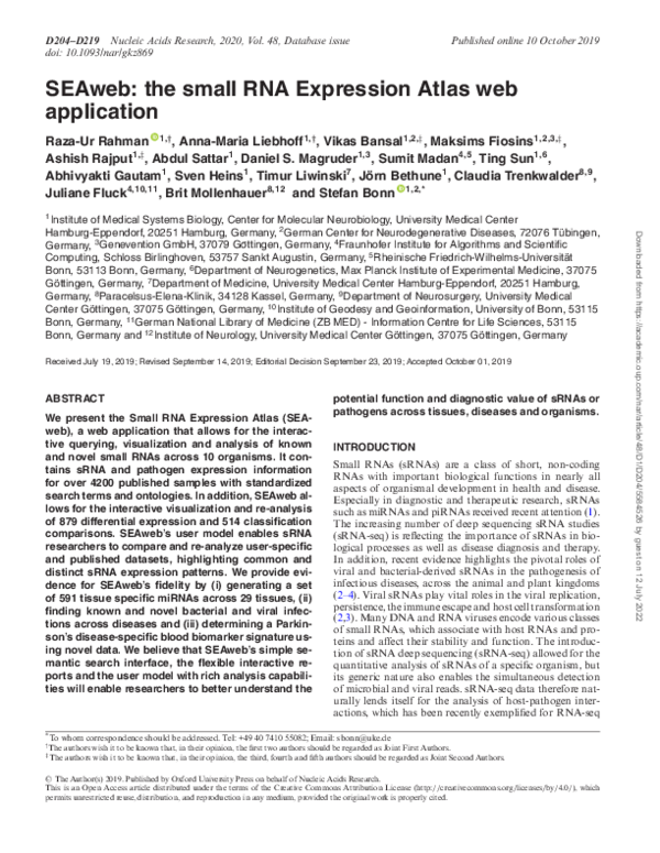 (PDF) SEAweb: the small RNA Expression Atlas web application