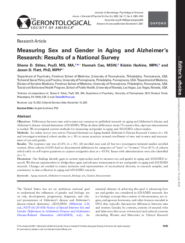 (PDF) Measuring Sex and Gender in Aging and Alzheimer’s Research ...