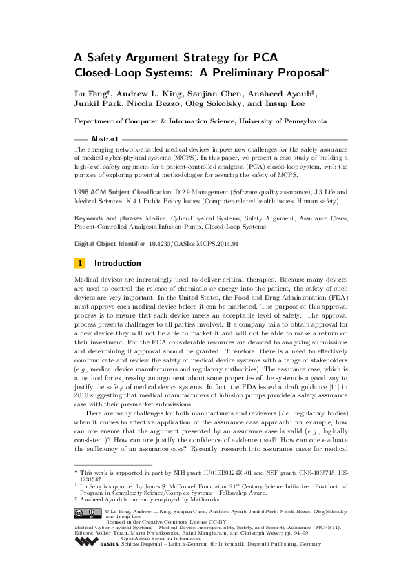 (PDF) A Safety Argument Strategy for PCA Closed-Loop Systems: A ...