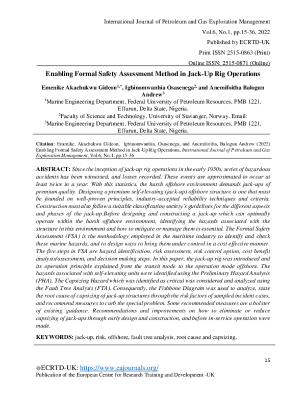 (PDF) Enabling Formal Safety Assessment Method in Jack-Up Rig Operations